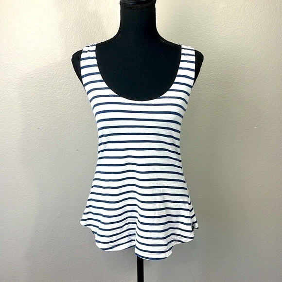 Eileen Fisher Tops - Eileen Fisher Scoop Neck Stripe Tank Sleeveless Tee Shirt Blue/White Nautical L